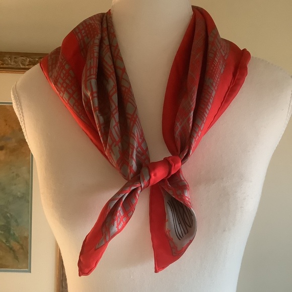Bill Blass Vibrant Red and Gray Square Scarf - Picture 2 of 10